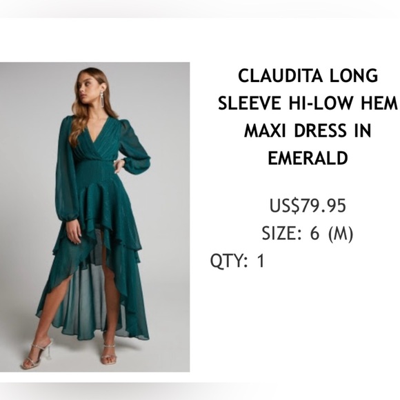 Showpo Claudita long sleeve high low hem maxi dress in emerald - Picture 1 of 4